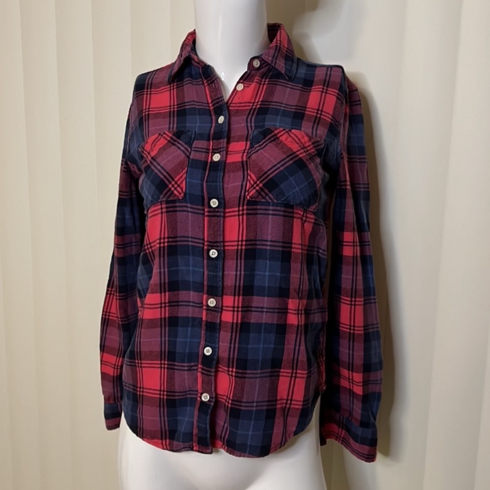 Red and Blue Plaid Button-Up Shirt